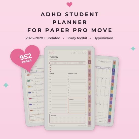 ADHD Student Planner for reMarkable Paper Pro Move | 2026-2028 Academic Planner, Undated Bonus, Hyperlinked