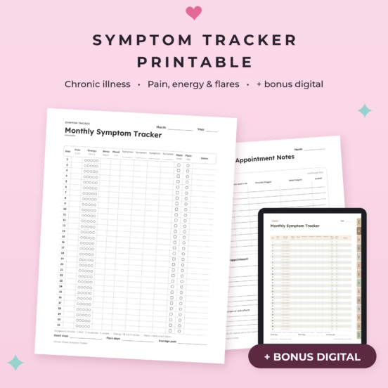 Symptom Tracker Printable | Chronic Illness Tracker, Pain & Energy Tracker, Flare Log, Doctor Appointment Notes, Monthly Health Journal
