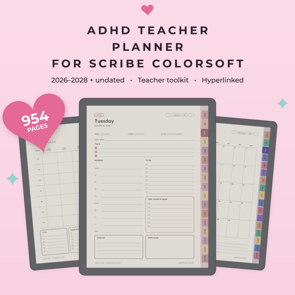 ADHD Teacher Planner for Kindle Scribe Colorsoft
