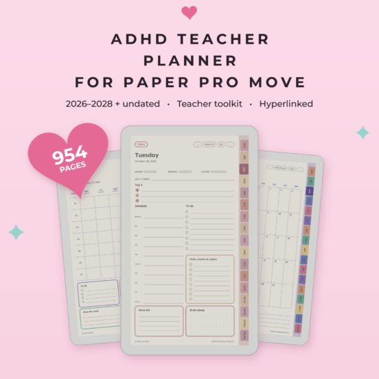 ADHD Teacher Planner for reMarkable Paper Pro Move | 2026-2028 Lesson Planner, Undated Bonus, Hyperlinked