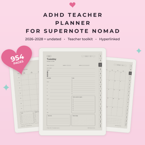 ADHD Teacher Planner for Supernote Nomad | 2026-2028 Lesson Planner, Undated Bonus, Hyperlinked