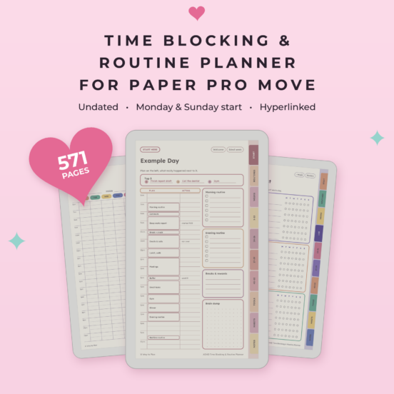 ADHD Time Blocking & Routine Planner for reMarkable Paper Pro Move | Undated ADHD Daily Planner, Time Blocking & Routines, Hyperlinked