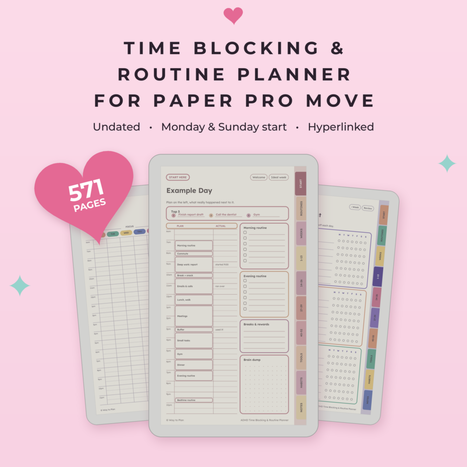 ADHD Time Blocking & Routine Planner for reMarkable Paper Pro Move