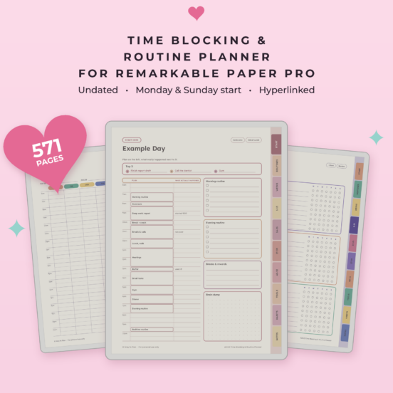 ADHD Time Blocking & Routine Planner for reMarkable Paper Pro | Undated ADHD Daily Planner, Time Blocking & Routines, Hyperlinked