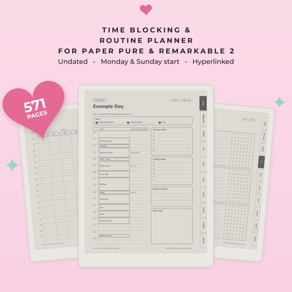 ADHD Time Blocking & Routine Planner for reMarkable Paper Pure & reMarkable 2