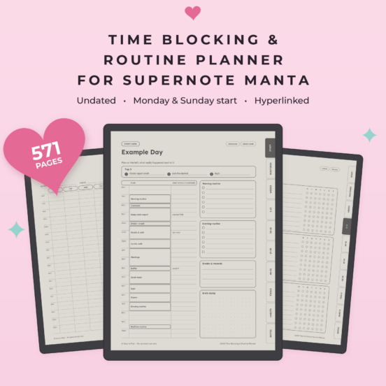ADHD Time Blocking & Routine Planner for Supernote Manta | Undated ADHD Daily Planner, Time Blocking & Routines, Hyperlinked