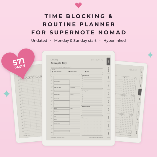 ADHD Time Blocking & Routine Planner for Supernote Nomad | Undated ADHD Daily Planner, Time Blocking & Routines, Hyperlinked
