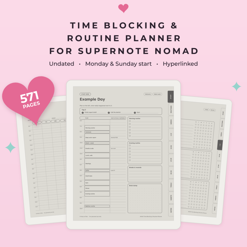ADHD Time Blocking & Routine Planner for Supernote Nomad