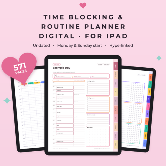 ADHD Time Blocking & Routine Planner for iPad | Undated ADHD Daily Planner, Time Blocking & Routines, Hyperlinked