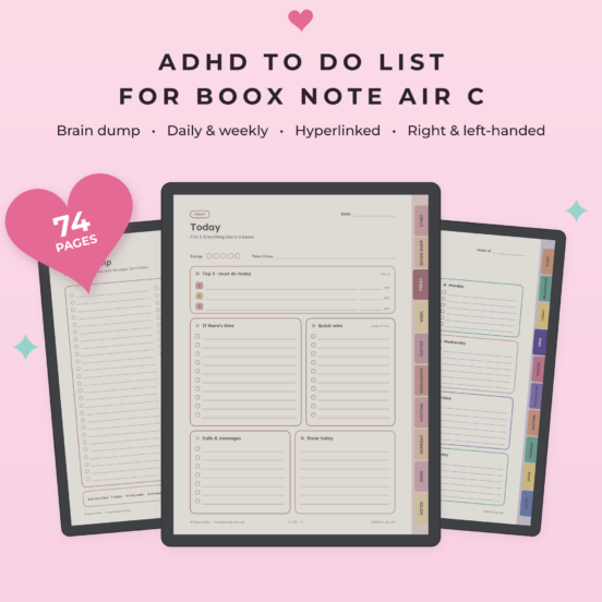 ADHD To Do List for Boox Note Air C | Brain Dump, Daily & Weekly Planner, Hyperlinked