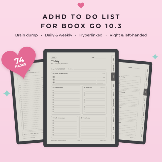 ADHD To Do List for Boox Go 10.3 | Brain Dump, Daily & Weekly Planner, Hyperlinked