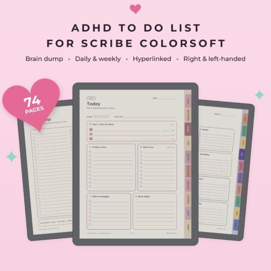 ADHD To Do List for Kindle Scribe Colorsoft | Brain Dump, Daily & Weekly Planner, Hyperlinked