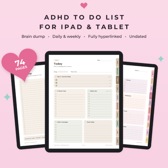 ADHD To Do List Digital | Brain Dump, iPad Planner, GoodNotes To Do List, Daily & Weekly Task List, Hyperlinked ADHD Planner