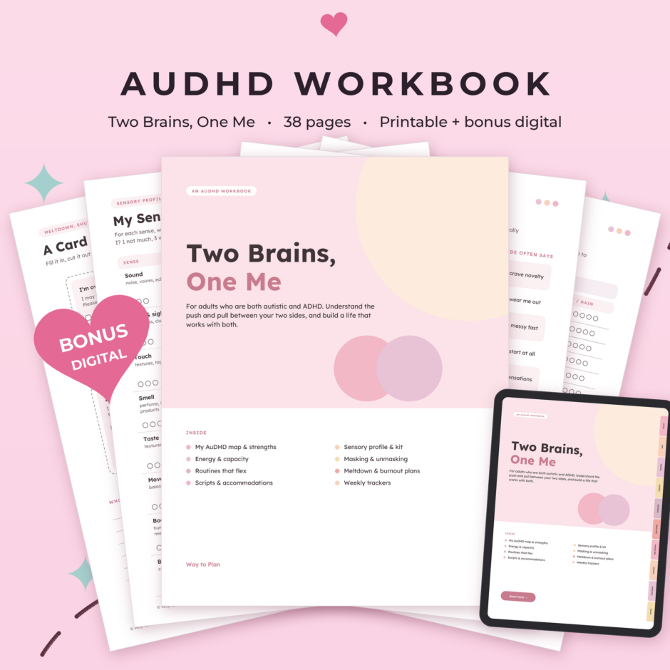 AuDHD Workbook for Adults | Two Brains, One Me: Autism & ADHD Workbook, Printable + Bonus Digital
