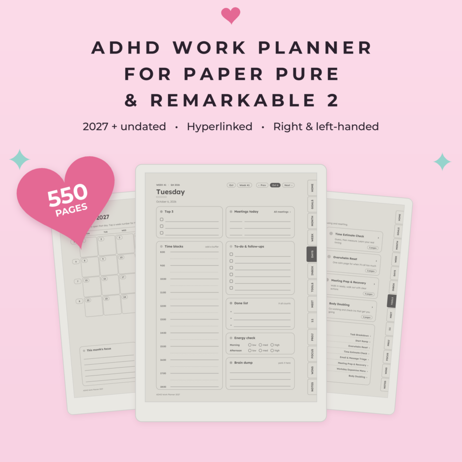 ADHD Work Planner for reMarkable Paper Pure & reMarkable 2