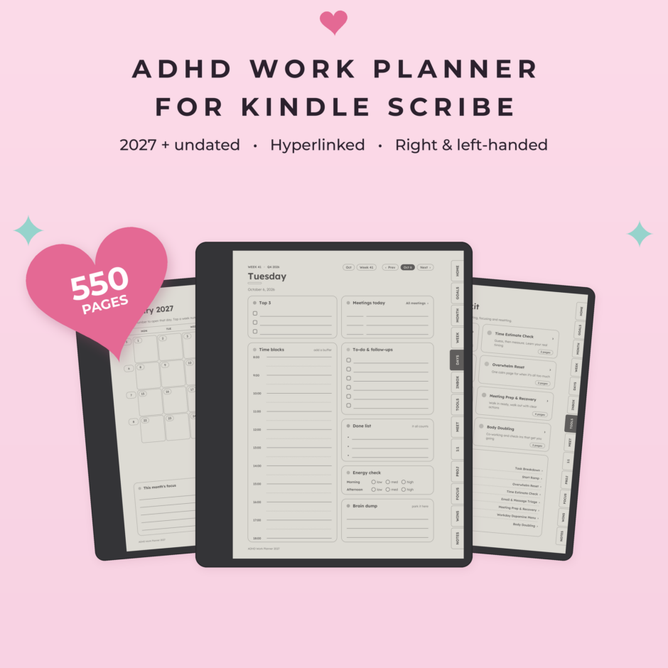 ADHD Work Planner for Kindle Scribe