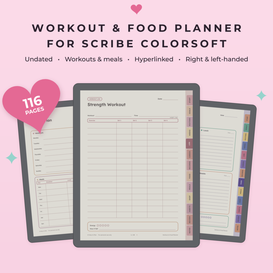 Workout & Food Planner for Kindle Scribe Colorsoft