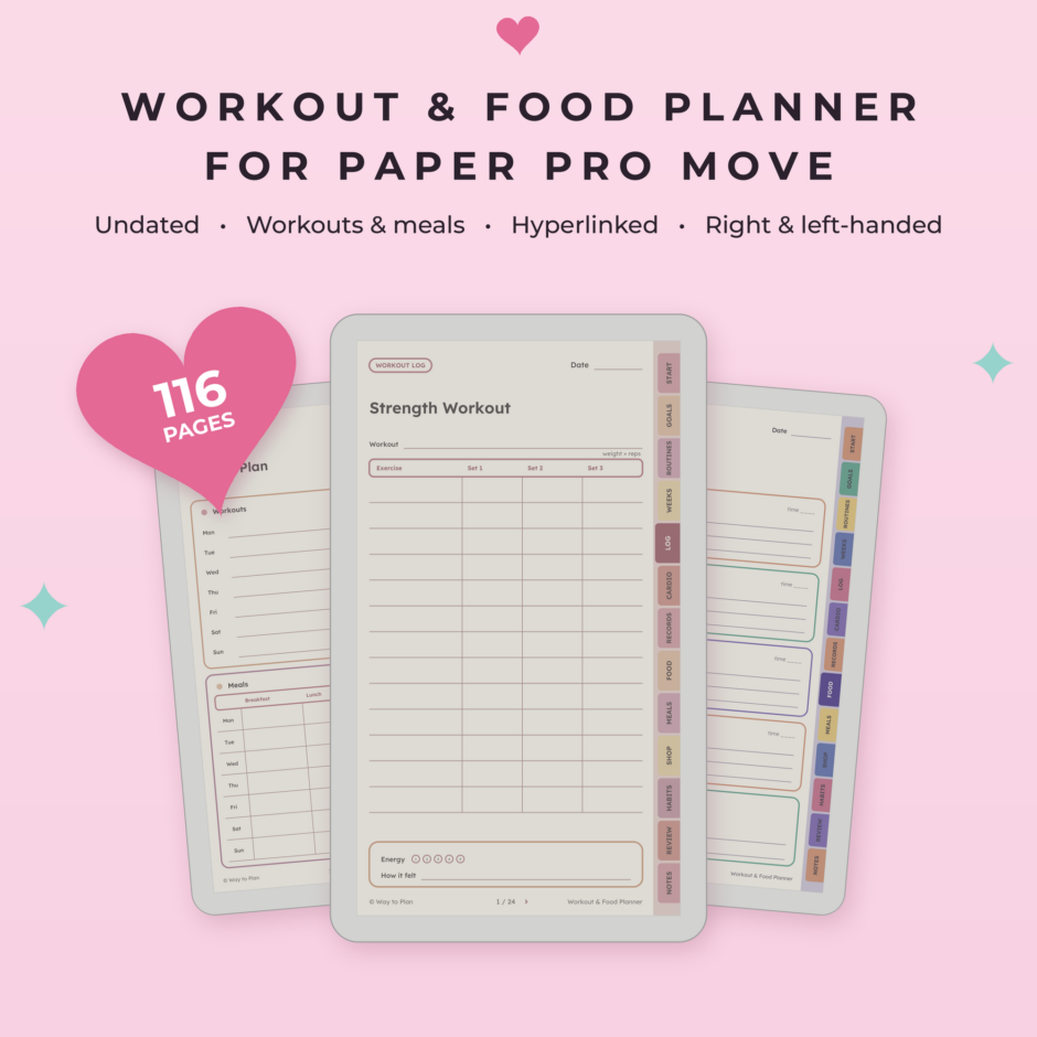 Workout & Food Planner for reMarkable Paper Pro Move
