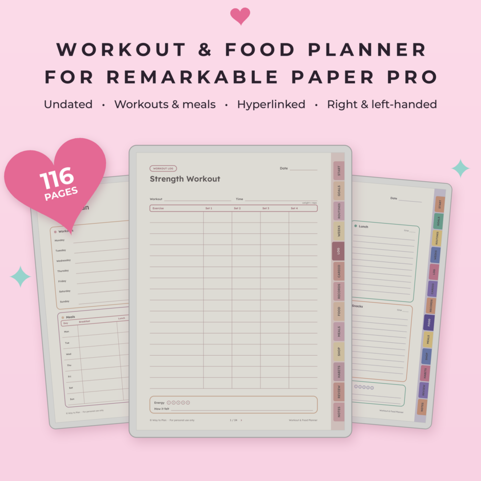 Workout & Food Planner for reMarkable Paper Pro