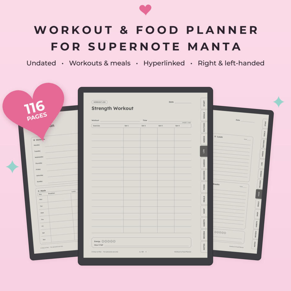 Workout & Food Planner for Supernote Manta