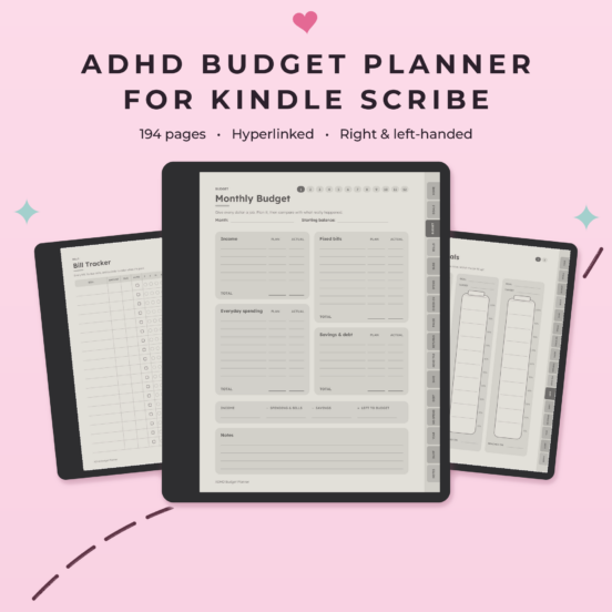 ADHD Budget Planner for Kindle Scribe | Hyperlinked E-Ink Budget Planner, Left & Right Handed