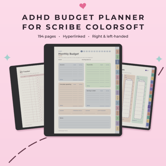 ADHD Budget Planner for Kindle Scribe Colorsoft | Hyperlinked Color E-Ink Budget Planner, 3 Themes