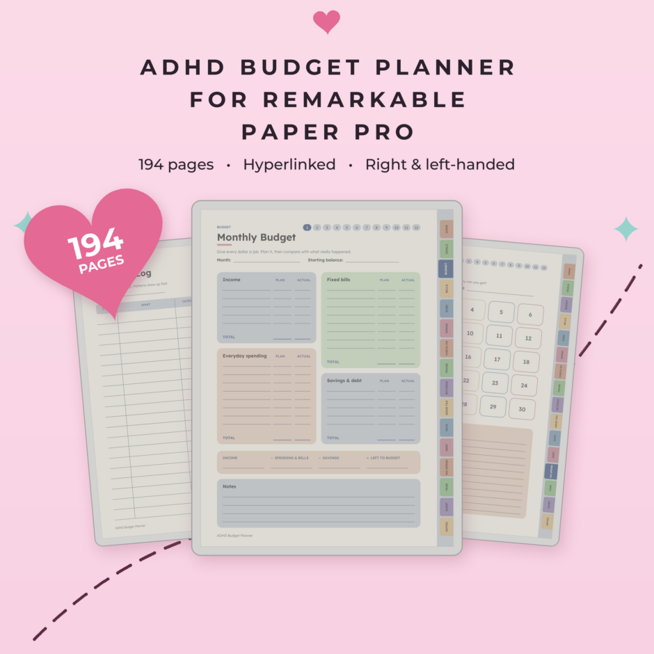 ADHD Budget Planner for reMarkable Paper Pro - Main