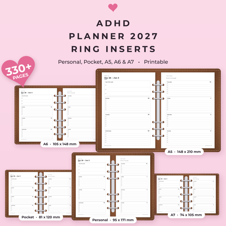 ADHD Planner 2027 Ring Inserts