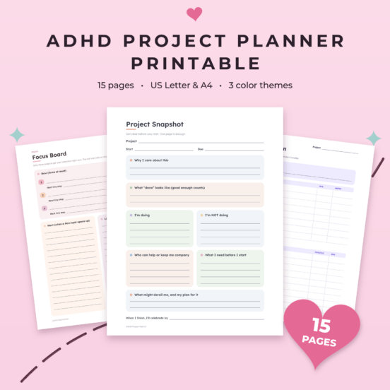 ADHD Project Planner Printable | Project Tracker, Task Breakdown & Weekly Focus Pages