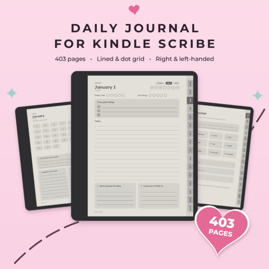 Daily Journal for Kindle Scribe | Hyperlinked E-Ink Journal, 366 Daily Pages, Lined & Dot Grid