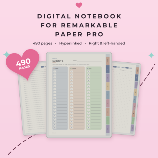 Digital Notebook for reMarkable Paper Pro | Hyperlinked Color E-Ink Notebook with Tabs, 3 Themes