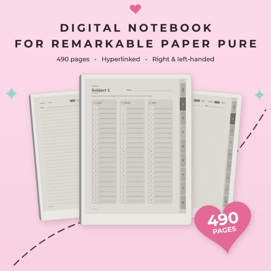 Digital Notebook for reMarkable Paper Pure | Hyperlinked E-Ink Notebook, Left & Right Handed
