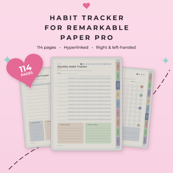 Habit Tracker for reMarkable Paper Pro | Hyperlinked Color E-Ink Habit Tracker, 3 Themes