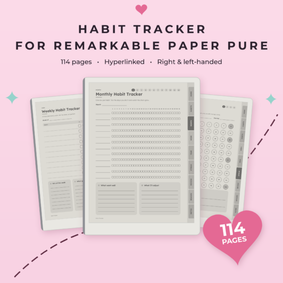Habit Tracker for reMarkable Paper Pure | Hyperlinked E-Ink Habit Tracker, Left & Right Handed