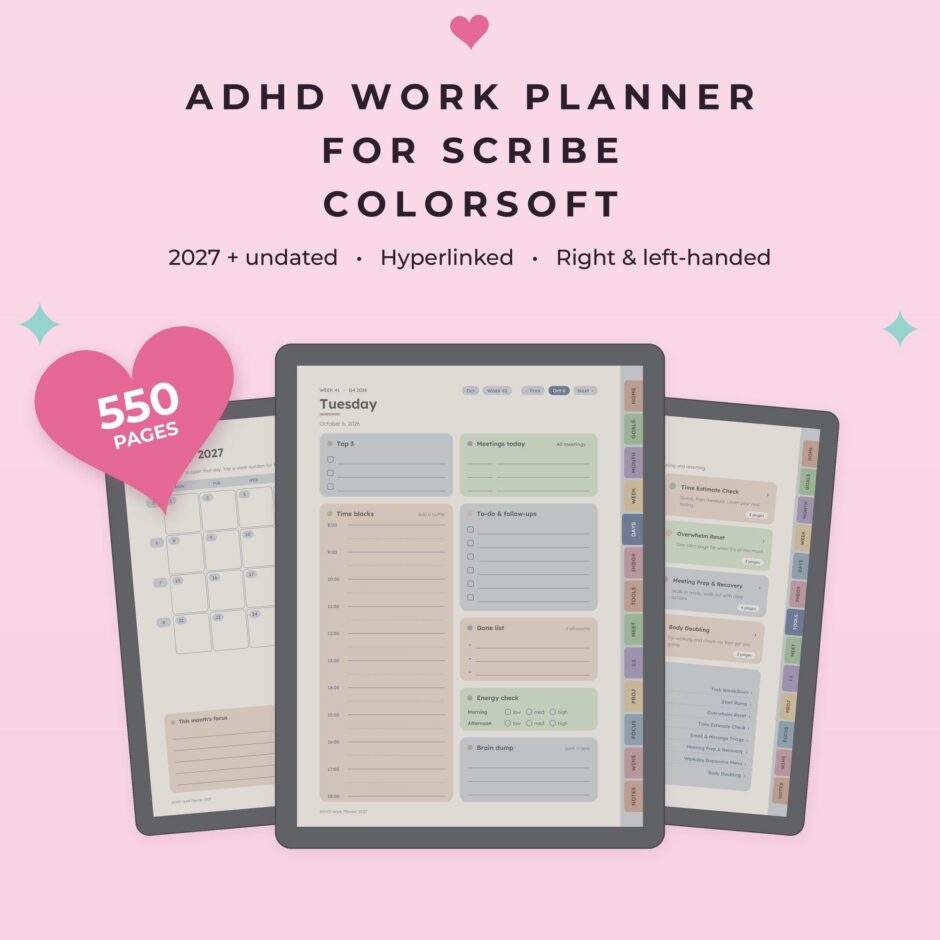 ADHD Work Planner 2027 + Undated for Kindle Scribe Colorsoft