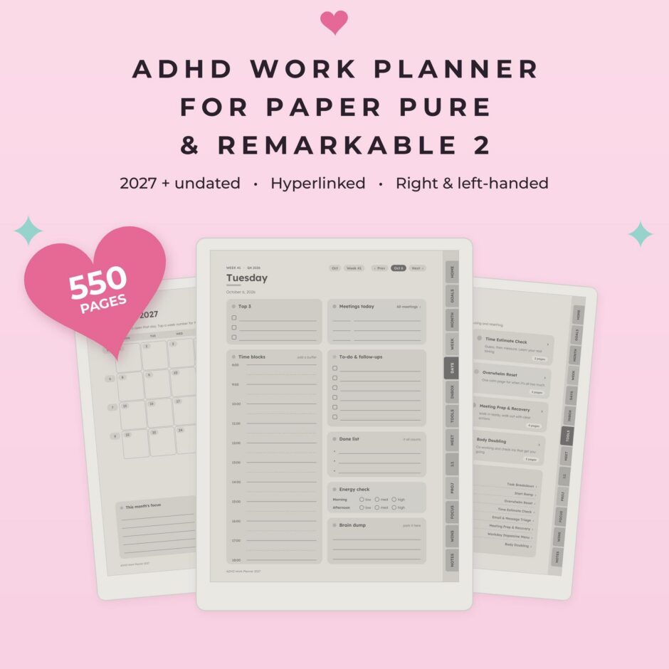 ADHD Work Planner 2027 + Undated for reMarkable Paper Pure & reMarkable 2
