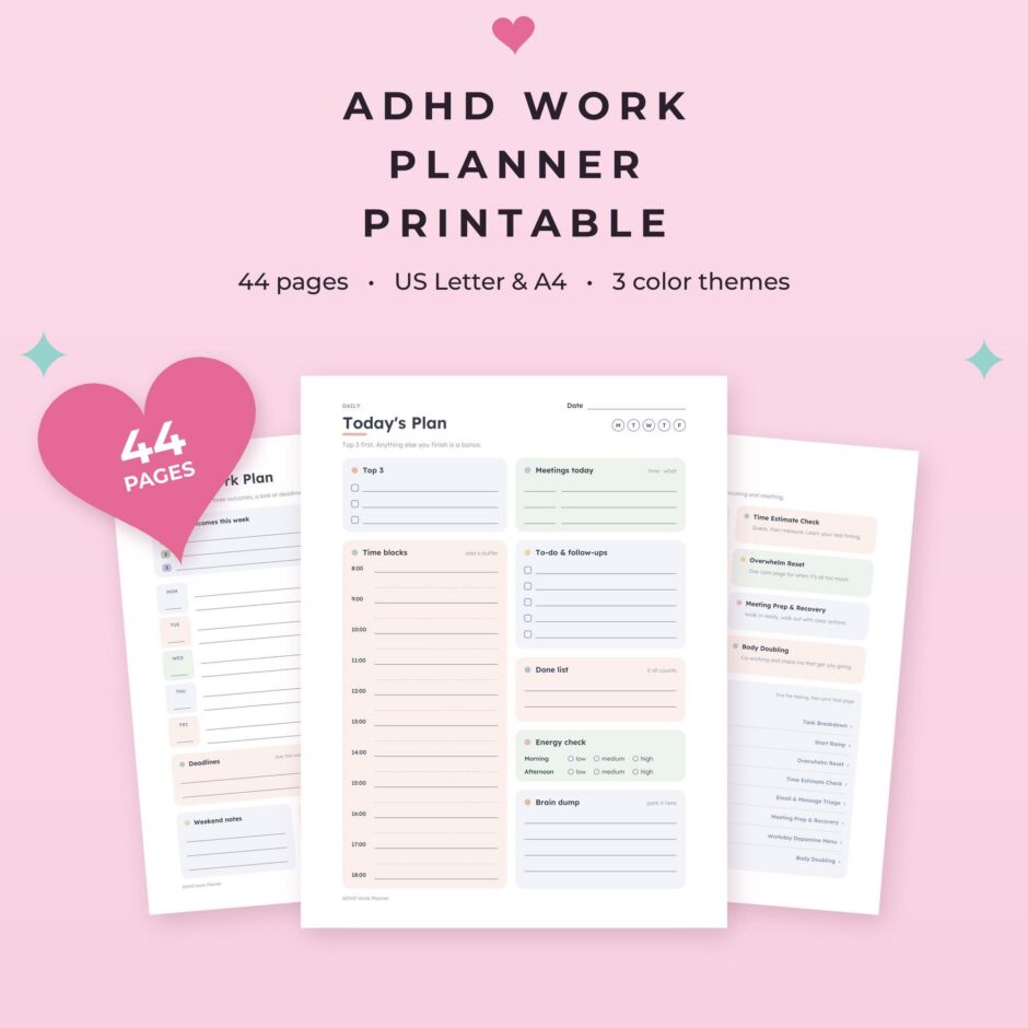ADHD Work Planner Printable 2027 + Undated