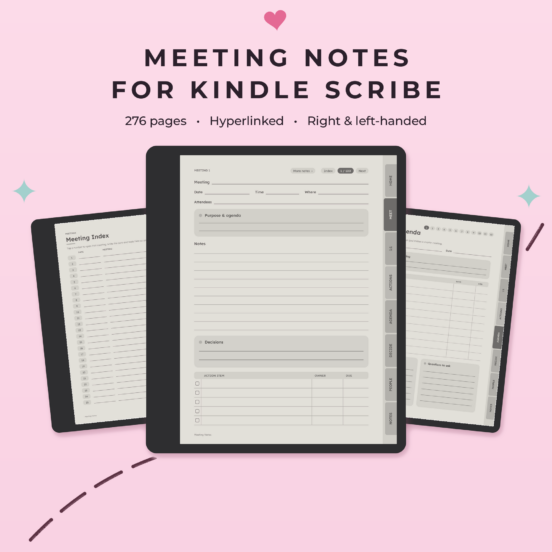 Meeting Notes for Kindle Scribe | Hyperlinked E-Ink Meeting Notebook, Left & Right Handed