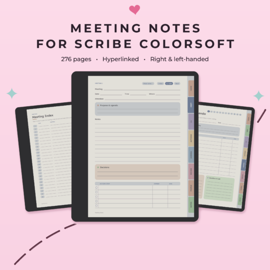 Meeting Notes for Kindle Scribe Colorsoft | Hyperlinked Color E-Ink Meeting Notebook, 3 Themes